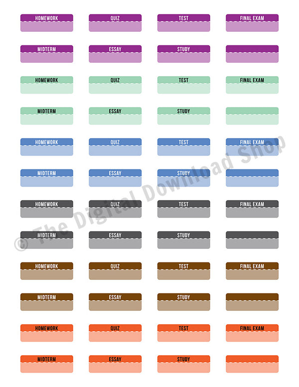 College Reminders Printable Planner Stickers- The Digital Download Shop
