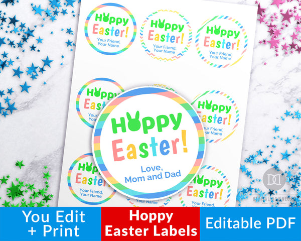 Printable Hoppy Easter Labels- These editable gift labels are the perfect finishing touch to your Easter party favors or Easter gifts! | #Easter #printable #giftTags #DigitalDownloadShop