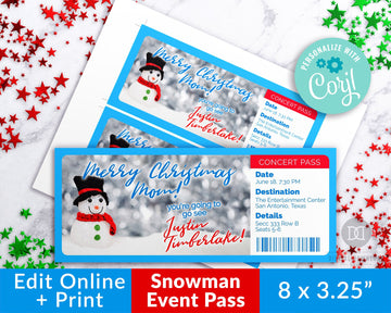 Snowman Event Pass Template Printable *EDIT ONLINE*