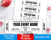 Event Ticket Editable Printable: Black and White- The Digital Download Shop