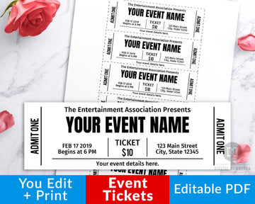 Event Ticket Editable Printable- Black and White