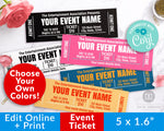 Event Ticket Template Printable- Choose Your Own Colors