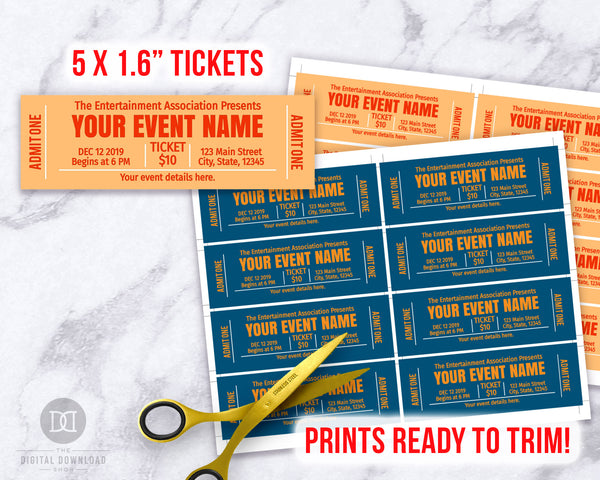 Event Ticket Template Printable- Choose Your Own Colors
