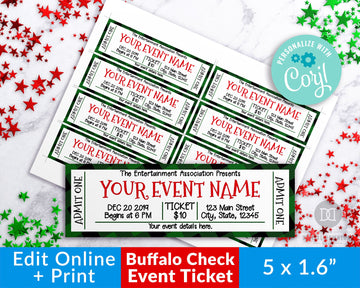 Christmas Event Ticket Template- Green Buffalo Check *EDIT ONLINE*