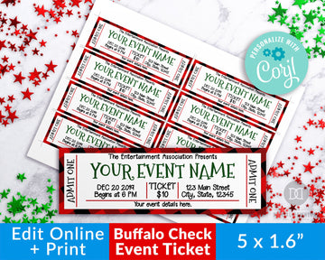 Christmas Event Ticket Template- Red Buffalo Check *EDIT ONLINE*