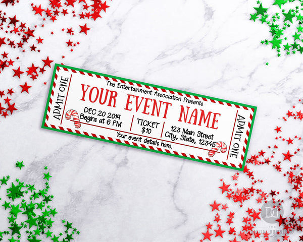 Candy Cane Christmas Editable Event Ticket Printable