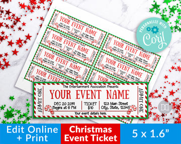 Candy Cane Christmas Editable Event Ticket Printable *EDIT ONLINE*