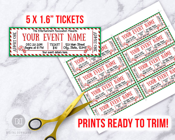 Candy Cane Christmas Editable Event Ticket Printable