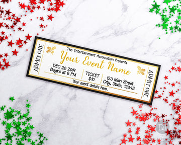 Gold Christmas Event Ticket Template *EDIT ONLINE*