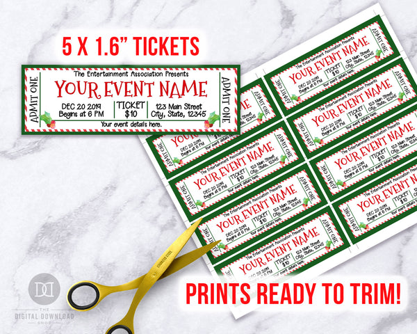 Christmas Event Ticket Template Editable Printable