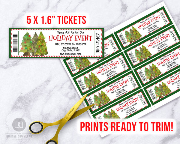 Christmas Tree Event Ticket Printable Editable