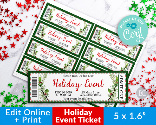 Holiday Event Ticket Editable Printable