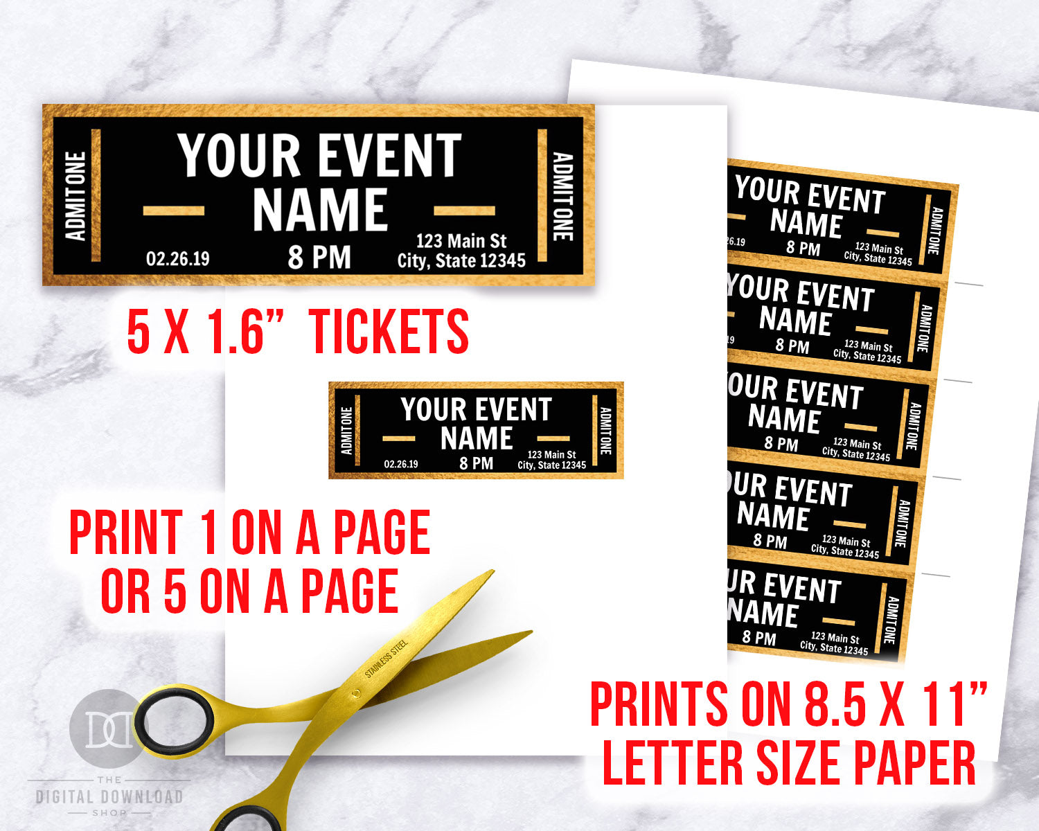 event-ticket-editable-printable-gold-black-the-digital-download-shop for Free Dinner Ticket Template Printable Event Ticket Editable Printable- Gold + Black | The Digital Download Shop for Free Dinner Ticket Template Printable