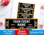 Event Ticket Editable Printable: Gold- The Digital Download Shop