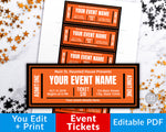 Editable and printable Halloween event tickets. These Halloween invitation tickets would be perfect as haunted house tickets or Halloween party invitations!