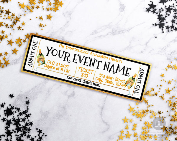 New Year's Event Ticket Template- Champagne
