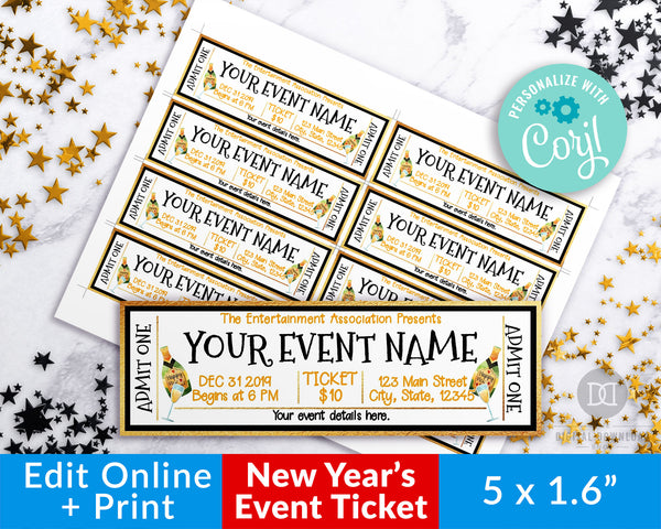 New Year's Event Ticket Template- Champagne