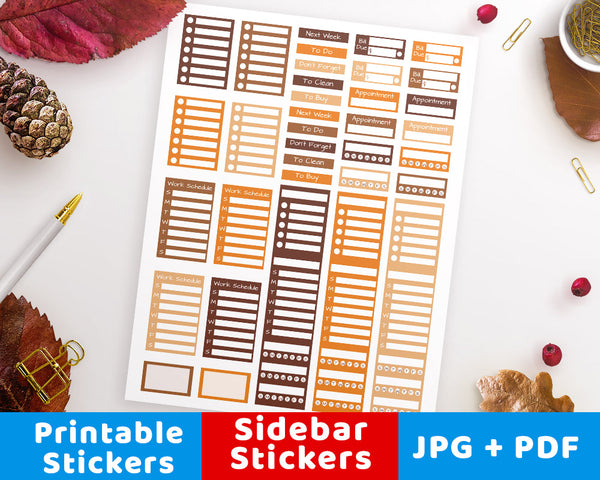 Fall Sidebar Printable Planner Stickers