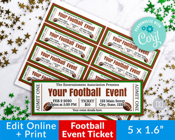 Football Invite Ticket Editable Printable *EDIT ONLINE*