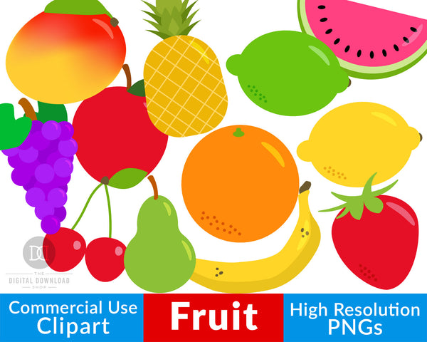 12 Fruit Clipart Graphics- These pretty fruits would be perfect for teaching about healthy foods in the classroom, or for creating fun spring/summer projects or scrapbook layouts! | #clipart #graphics #scrapbooking #DigitalDownloadShop