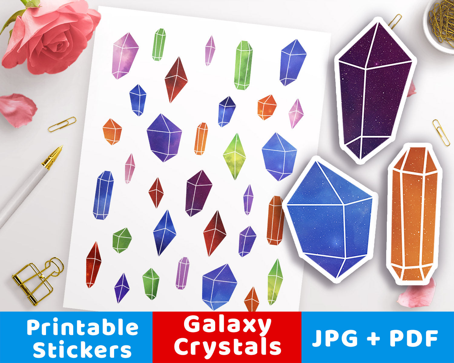Galaxy Crystals Printable Planner Stickers
