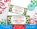 Christmas Gift Certificate Template- Watercolor Holly *EDIT ONLINE*