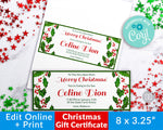 Christmas Gift Certificate Template- Watercolor Holly