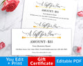 Gift Certificate Printable Editable- Gold