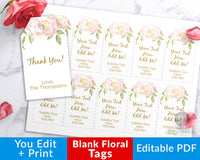 Blank Gift Tags Printable- Editable favor tags with beautiful watercolor florals. Customize them to say anything you want, all of the text is editable! | personalized gift tags, pink floral favor tags, wedding favor tags, birthday gift tags, #giftTag #favorTag #DigitalDonwloadShop