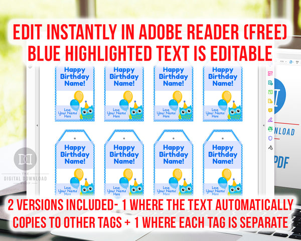 Birthday Gift Tags Editable Printable- Blue Owl | The Digital Download Shop birthday-gift-tags-editable-printable-blue-owl-the-digital-download-shop