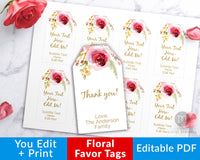 Editable and printable favor tags/gift tags with a gorgeous pink watercolor flower. These editable tags would make lovely finishing touches to wedding favors, baby shower favors, or birthday presents!