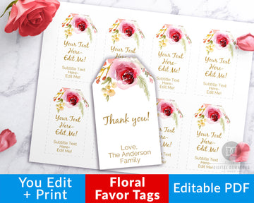 Favor Tags Template Editable Printable- Floral Bouquet
