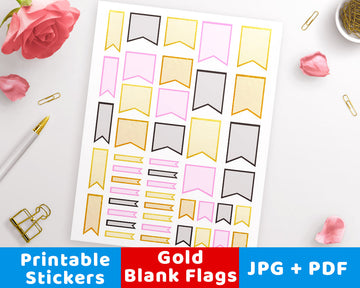 Gold Blank Flag Printable Planner Stickers
