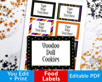 Editable and printable Halloween food labels. These editable food tags are the perfect addition to your Halloween party's buffet table! | #Halloween #HalloweenParty #labels #tags #DigitalDownloadShop