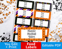 Editable and printable Halloween labels. These editable food labels are the perfect addition to your Halloween party's buffet table!