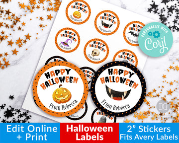 Halloween Round Stickers Editable Printable *EDIT ONLINE*