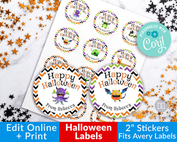 Halloween Monster Circle Labels Editable Printable *EDIT ONLINE*