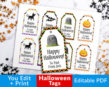 Halloween Tags Printable Editable- Happy Halloween Chevron