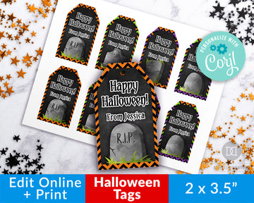 Halloween Tags Template Printable- Gravestones *EDIT ONLINE*