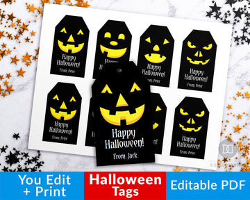 Halloween Tags Printable Editable- Jack O'Lantern Faces