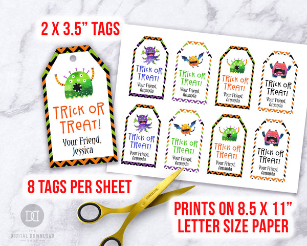 Editable and printable Halloween tags with fun monster graphics! These editable tags would make wonderful finishing touches to Halloween party favors or Halloween treat bags!