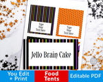 Editable and printable Halloween food tents. These editable buffet cards are the perfect addition to your Halloween party's buffet table, or could be used as place cards!Editable and printable Halloween food tents. These editable buffet cards are the perfect addition to your Halloween party's buffet table, or could be used as place cards! | #Halloween #foodTents #printable #HalloweenParty #DigitalDownloadShop