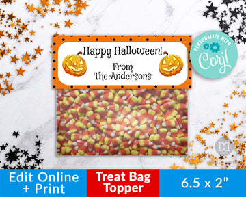 Editable Halloween Treat Bag Topper Printable- Pumpkins *EDIT ONLINE*