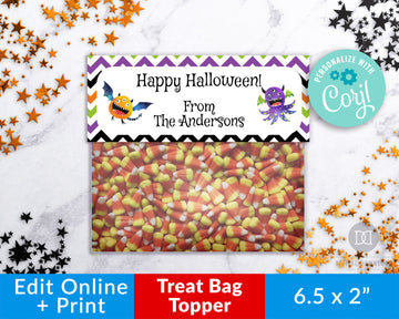 Halloween Treat Bag Topper Editable Printable- Monsters *EDIT ONLINE*