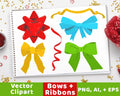 40 Holiday Bows + Ribbons Clipart