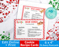 Christmas Cookie Recipe Card Editable Printable *EDIT ONLINE*