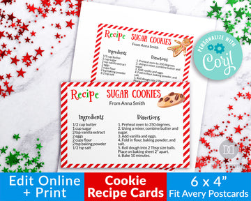 Christmas Cookie Recipe Card Editable Printable *EDIT ONLINE*