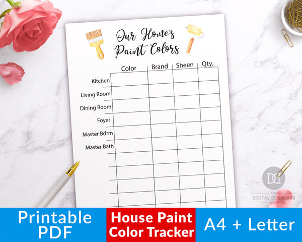 House paint color tracker printable. Easily keep track of the paint used in your home with this house paint planner!