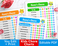 Kids Chore Chart Editable Printable- The Digital Download Shop