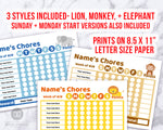 Kids Chore Chart Printables Editable- Zoo Animals